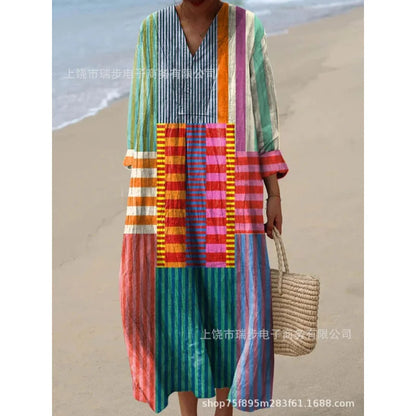 Women's Colour Block Dress V-Neck Soft Breathable Casual Dresses