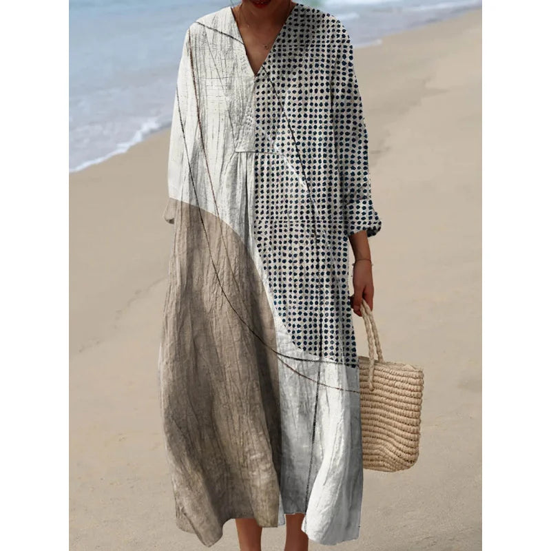 Women's Colour Block Dress V-Neck Soft Breathable Casual Dresses