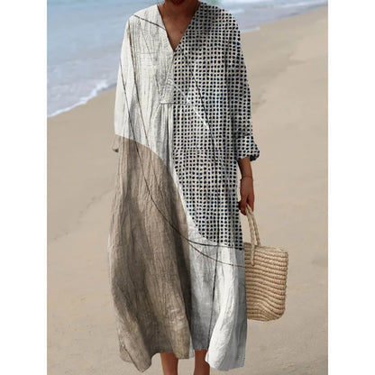 Women's Colour Block Dress V-Neck Soft Breathable Casual Dresses