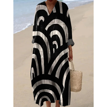 Women's Colour Block Dress V-Neck Soft Breathable Casual Dresses