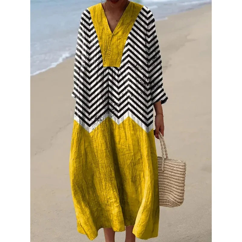 Women's Colour Block Dress V-Neck Soft Breathable Casual Dresses