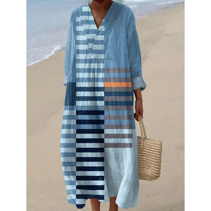 Women's Colour Block Dress V-Neck Soft Breathable Casual Dresses