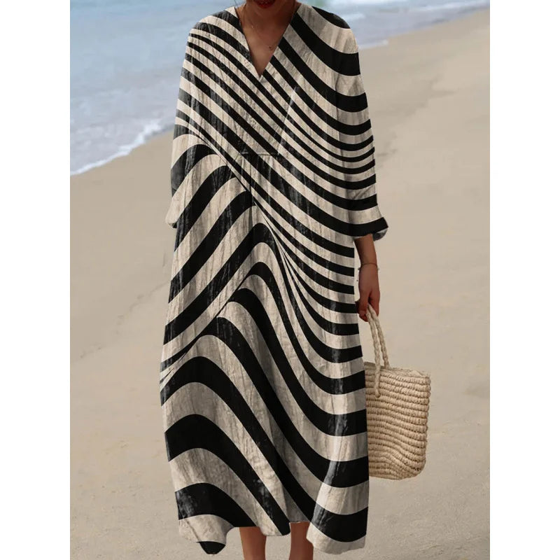 Women's Colour Block Dress V-Neck Soft Breathable Casual Dresses
