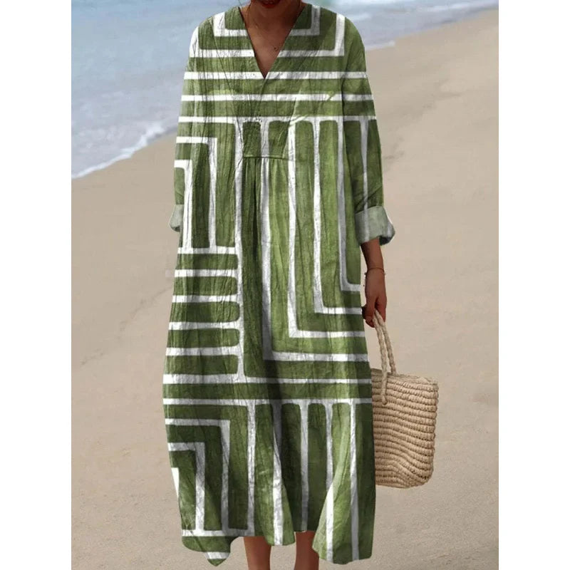 Women's Colour Block Dress V-Neck Soft Breathable Casual Dresses