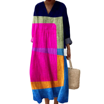 Women's Colour Block Dress V-Neck Soft Breathable Casual Dresses
