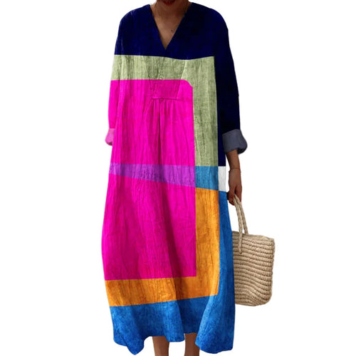 Women's Colour Block Dress V-Neck Soft Breathable Casual Dresses