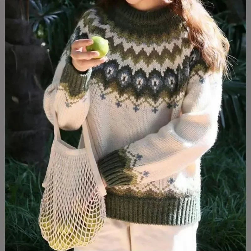 Women's Colour Block Sweater Round Neck Loose Fit High Quality Knit