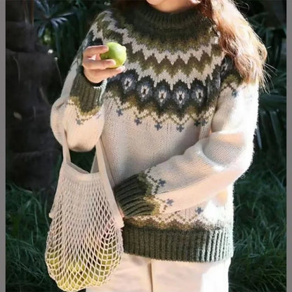 Women's Colour Block Sweater Round Neck Loose Fit High Quality Knit
