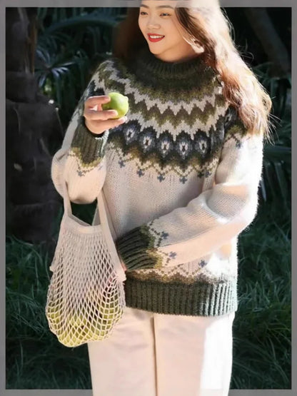 Women's Colour Block Sweater Round Neck Loose Fit High Quality Knit
