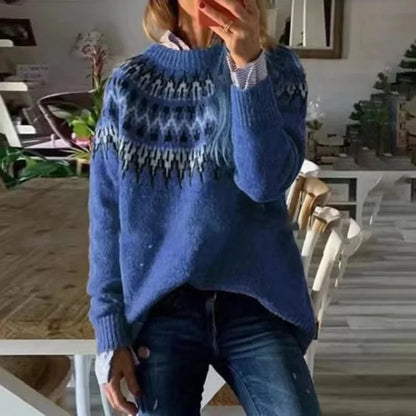 Women's Colour Block Sweater Round Neck Loose Fit High Quality Knit