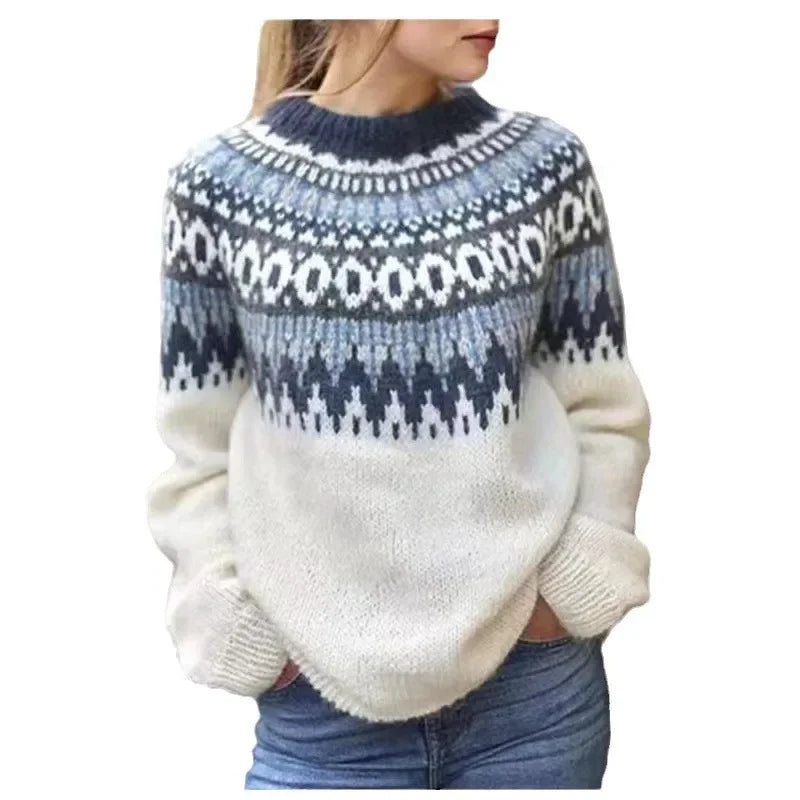 Women's Colour Block Sweater Round Neck Loose Fit High Quality Knit