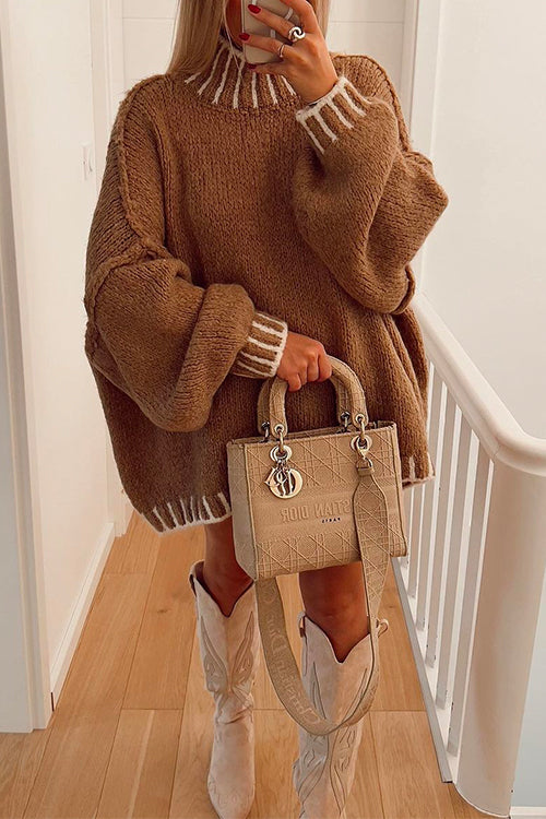 Women's Colourblock turtleneck with Lowered Shoulder Style