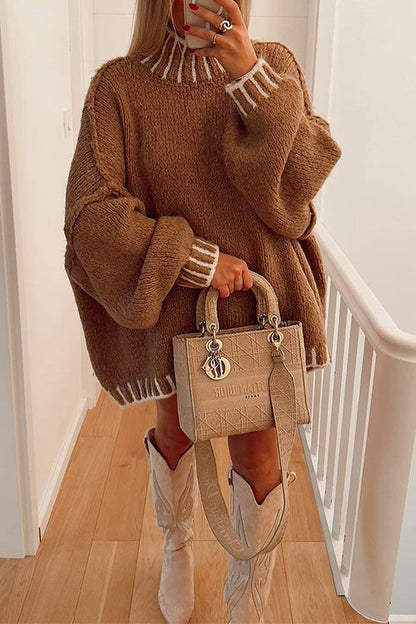 Women's Colourblock turtleneck with Lowered Shoulder Style