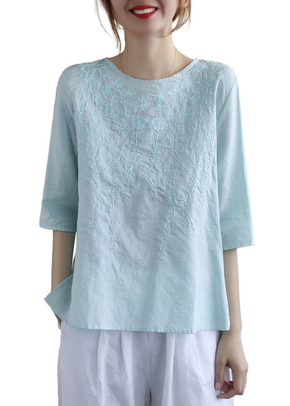 Women's Cotton Blouse with Embroidery and Half Sleeves