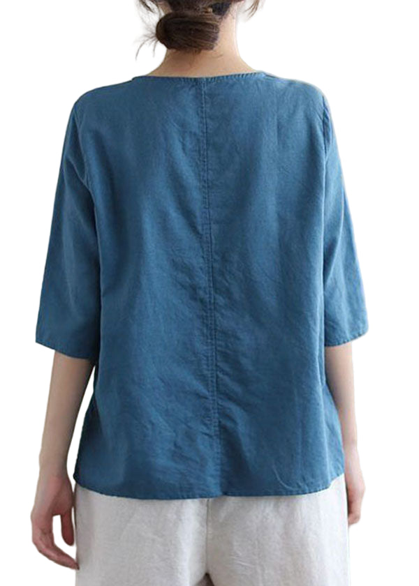 Women's Cotton Blouse with Embroidery and Half Sleeves