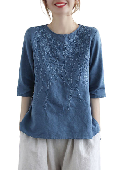 Women's Cotton Blouse with Embroidery and Half Sleeves