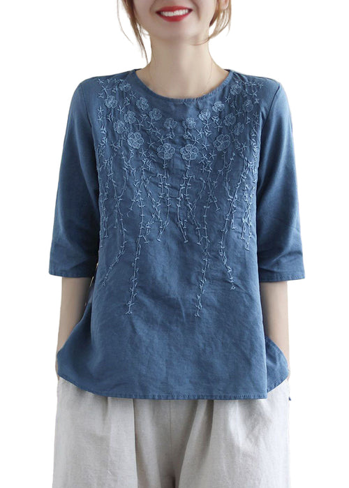 Women's Cotton Blouse with Embroidery and Half Sleeves