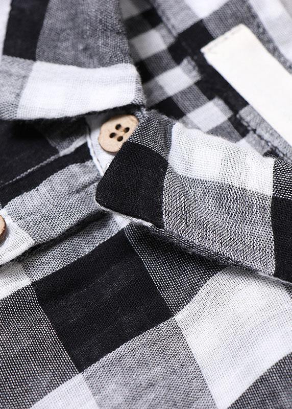 Women's Cotton Dress with Peter Pan Collar and Plaid Pattern