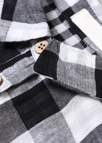Women's Cotton Dress with Peter Pan Collar and Plaid Pattern