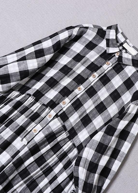 Women's Cotton Dress with Peter Pan Collar and Plaid Pattern