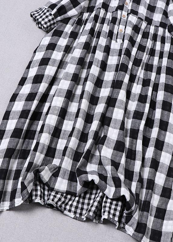 Women's Cotton Dress with Peter Pan Collar and Plaid Pattern
