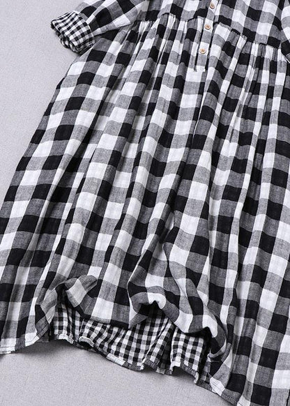 Women's Cotton Dress with Peter Pan Collar and Plaid Pattern