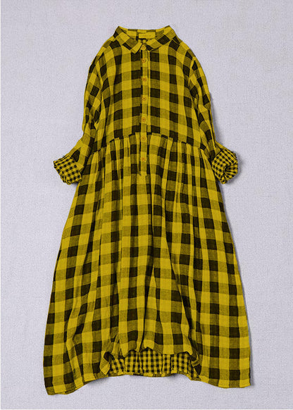 Women's Cotton Dress with Peter Pan Collar and Plaid Pattern