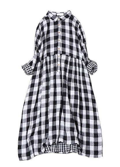 Women's Cotton Dress with Peter Pan Collar and Plaid Pattern