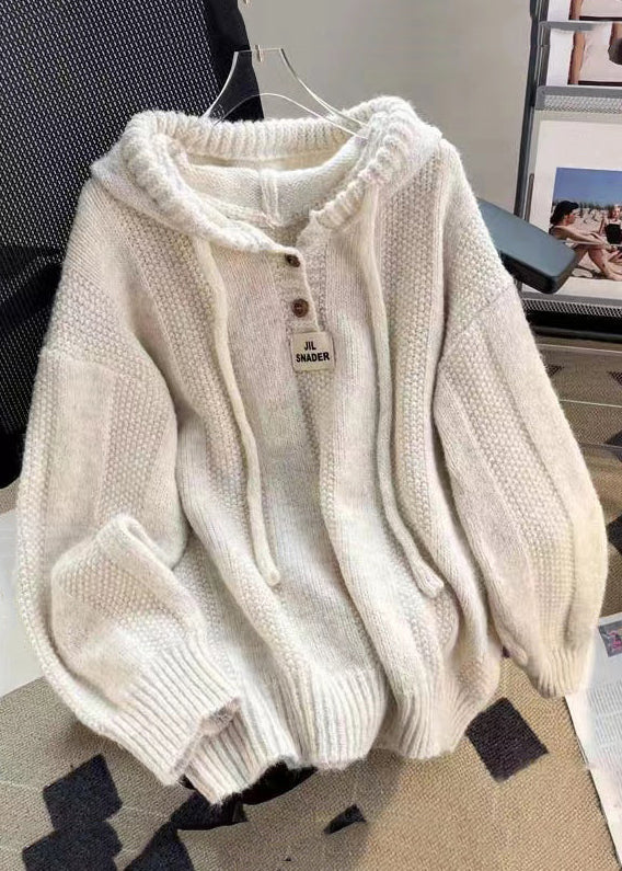 Women's Cotton Knitted Hoodie with Lacing
