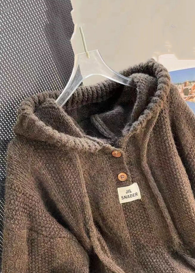 Women's Cotton Knitted Hoodie with Lacing