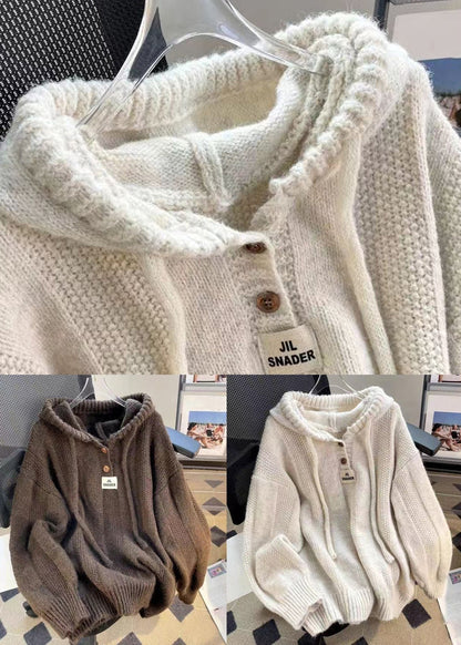 Women's Cotton Knitted Hoodie with Lacing