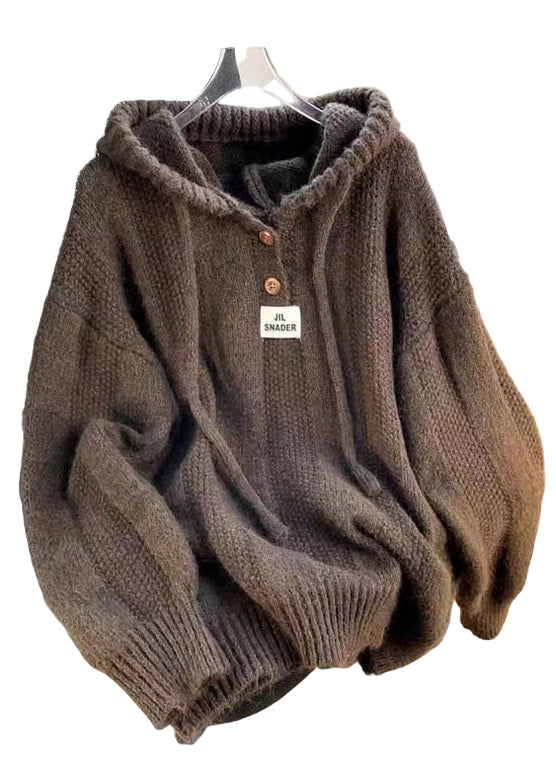 Women's Cotton Knitted Hoodie with Lacing