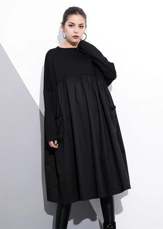 Women's Cotton O-neck Casual Dress With Waist Accent