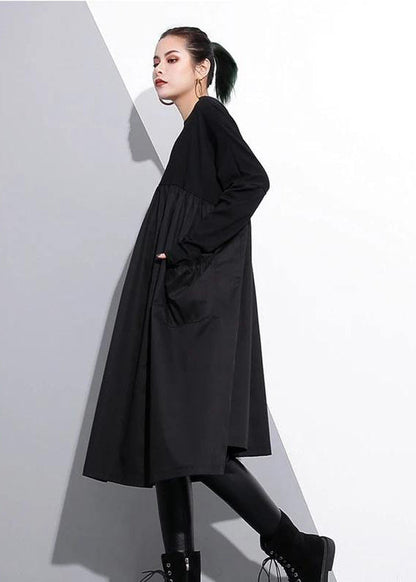 Women's Cotton O-neck Casual Dress With Waist Accent