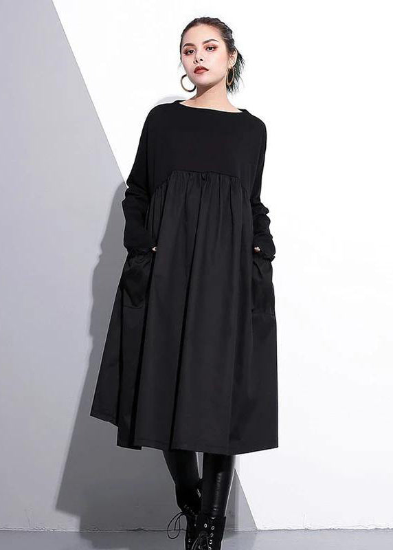 Women's Cotton O-neck Casual Dress With Waist Accent