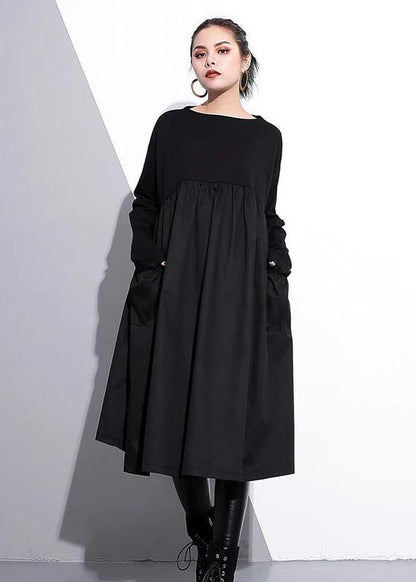 Women's Cotton O-neck Casual Dress With Waist Accent
