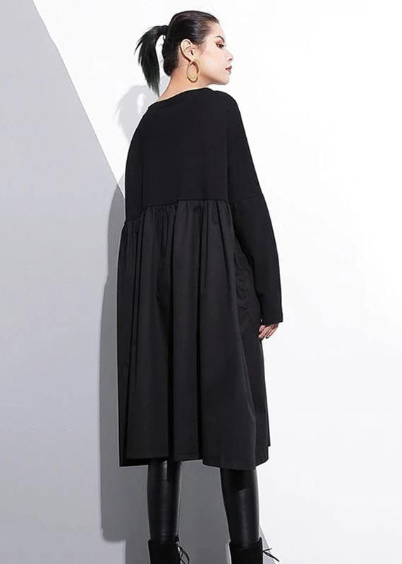 Women's Cotton O-neck Casual Dress With Waist Accent