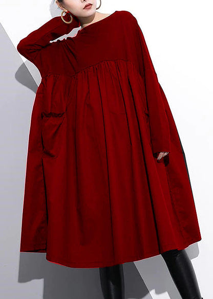 Women's Cotton O-neck Casual Dress With Waist Accent