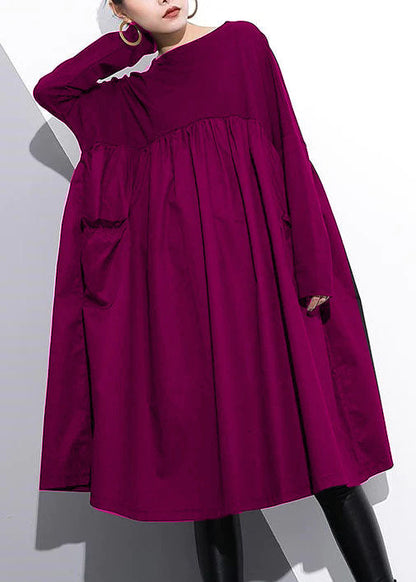 Women's Cotton O-neck Casual Dress With Waist Accent