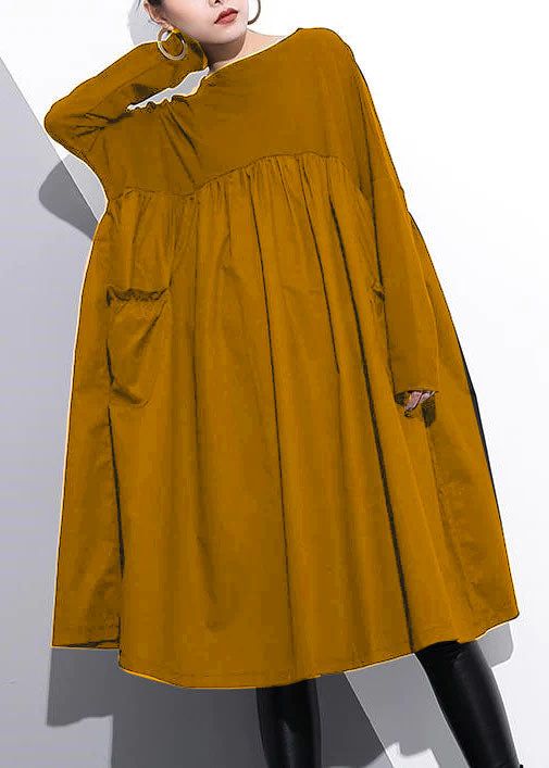 Women's Cotton O-neck Casual Dress With Waist Accent
