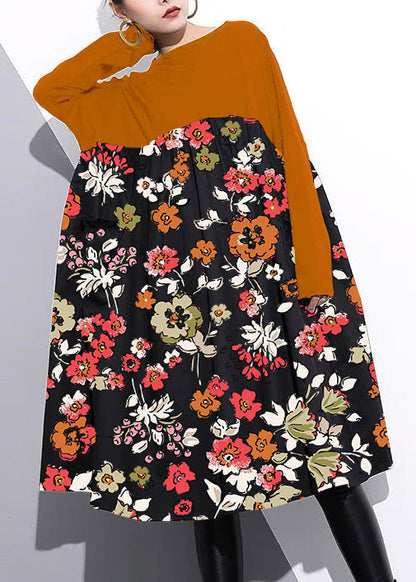 Women's Cotton O-neck Casual Dress With Waist Accent