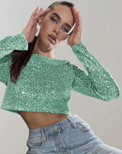 Women's Crop Top Sparkling Stylish High Quality Fabric