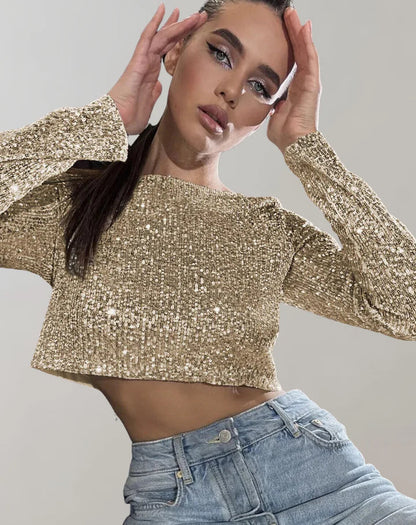 Women's Crop Top Sparkling Stylish High Quality Fabric