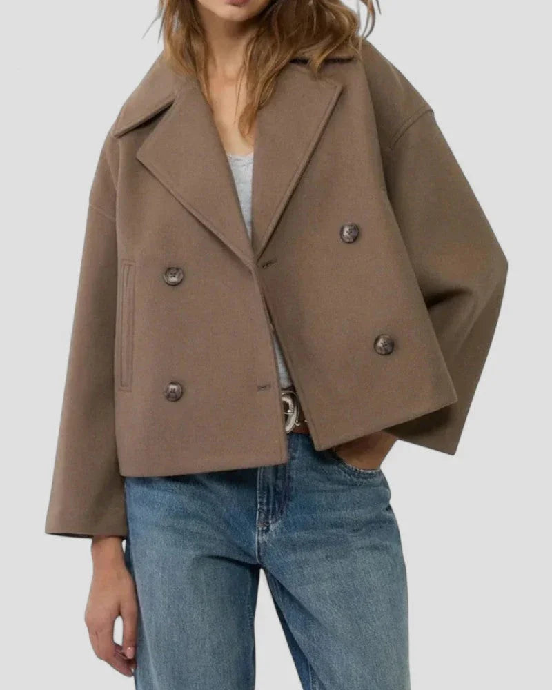 Women's Cropped Peacoat with Double Row of Buttons