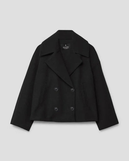 Women's Cropped Peacoat with Double Row of Buttons