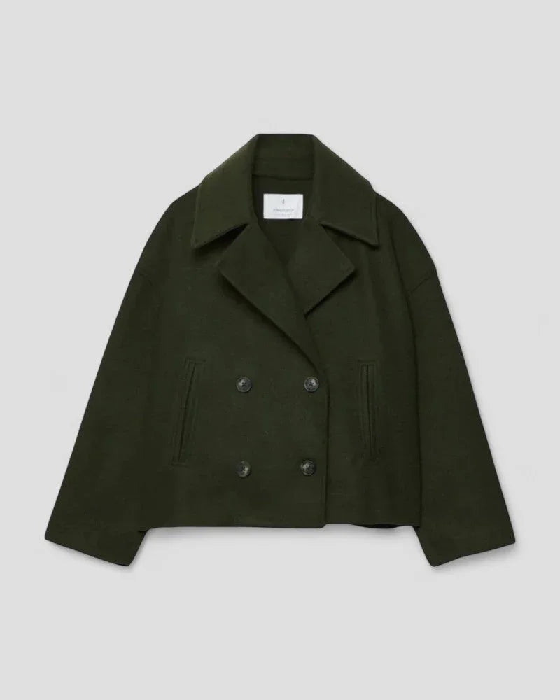 Women's Cropped Peacoat with Double Row of Buttons
