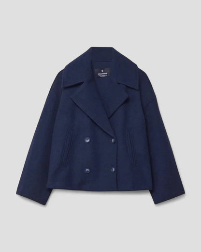 Women's Cropped Peacoat with Double Row of Buttons