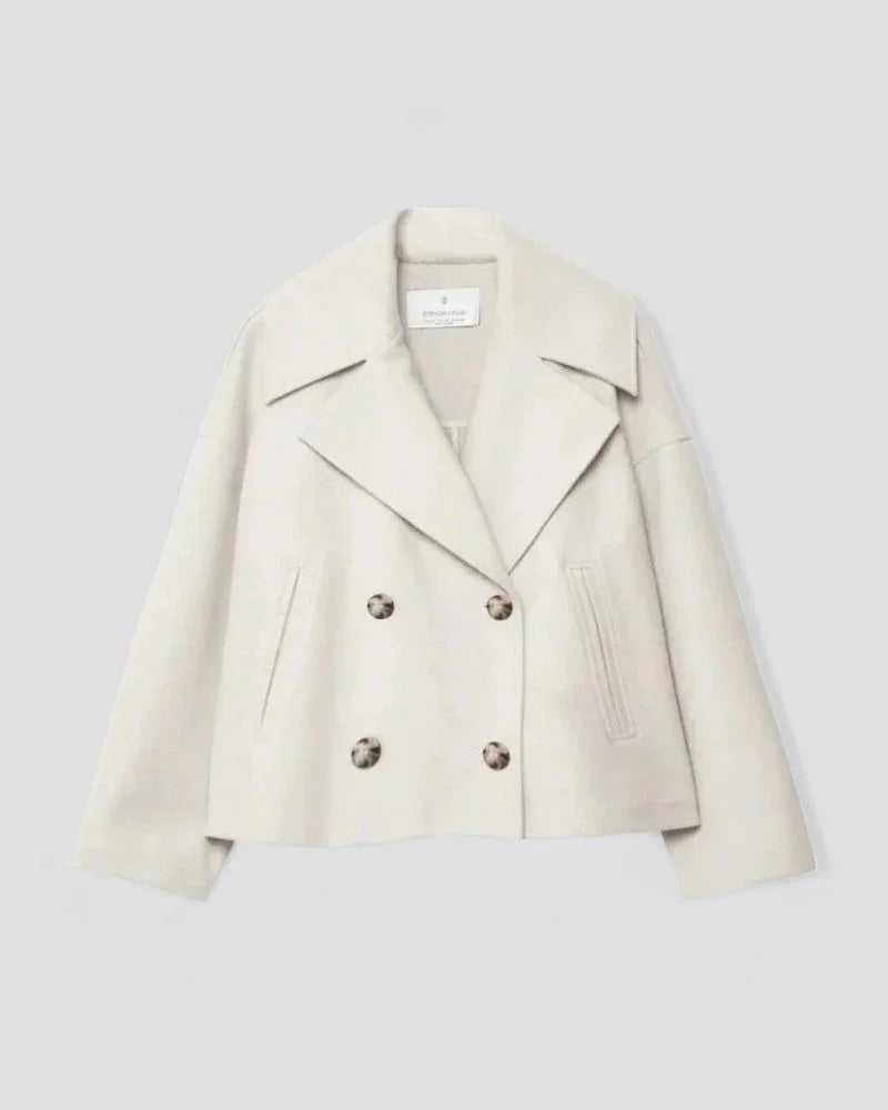 Women's Cropped Peacoat with Double Row of Buttons