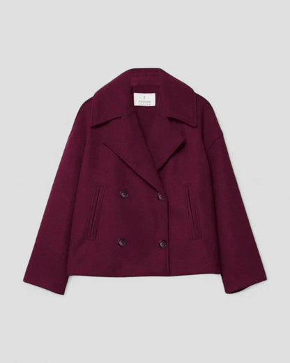 Women's Cropped Peacoat with Double Row of Buttons
