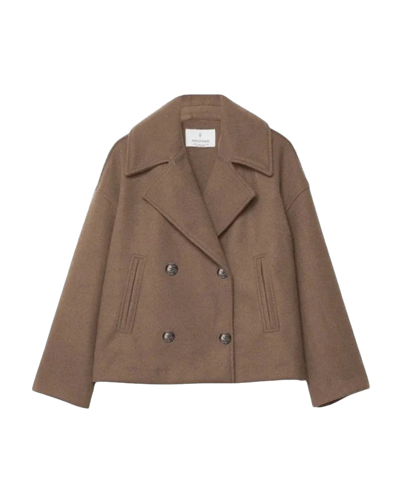 Women's Cropped Peacoat with Double Row of Buttons